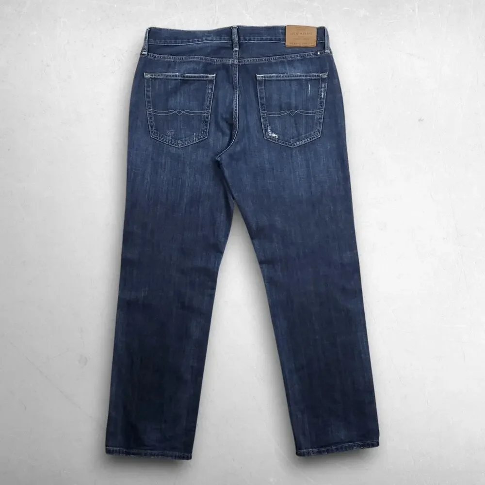Lucky‎ Brand 221 Straight Jeans Men 34x30 Dark Blue Denim Stretch Distressed
